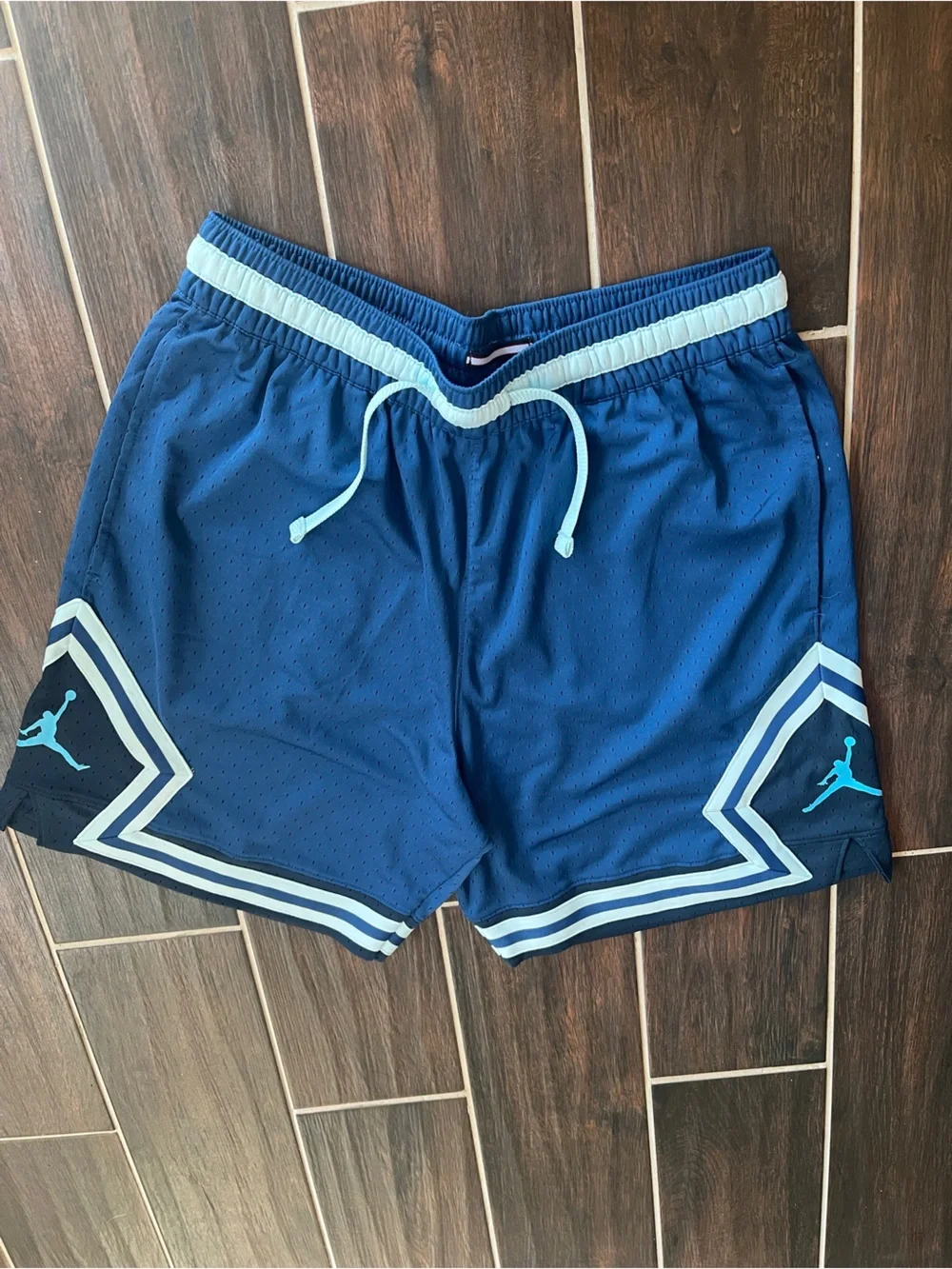 Jordan Men’s Navy Blue Basketball Shorts with Light Blue Trim